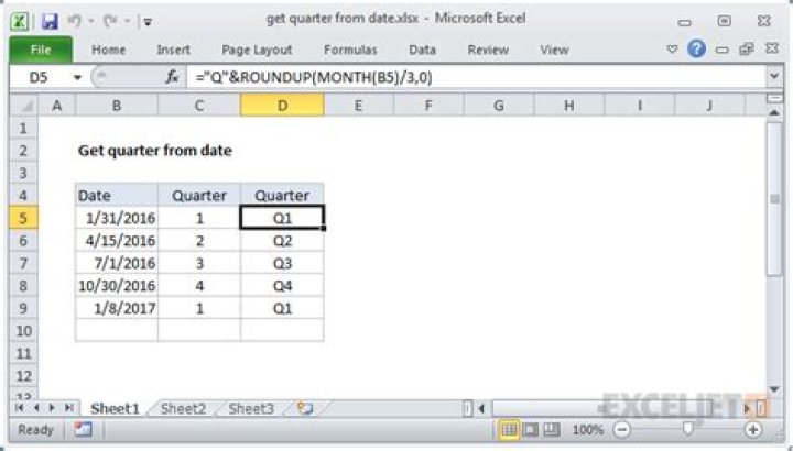 Formula for quarter year in excel?