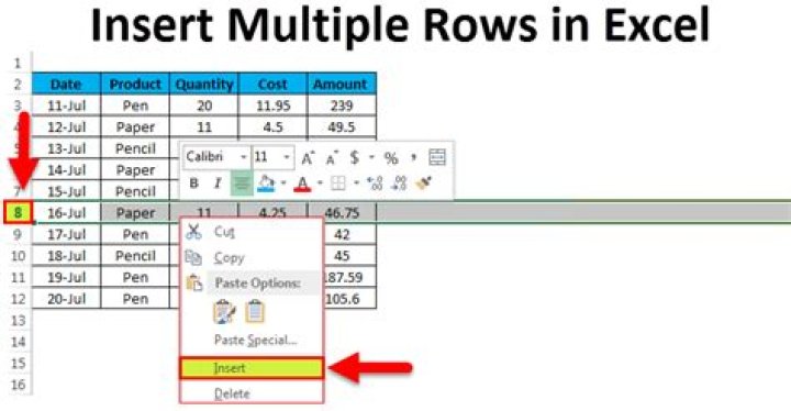 In excel how to insert multiple rows?