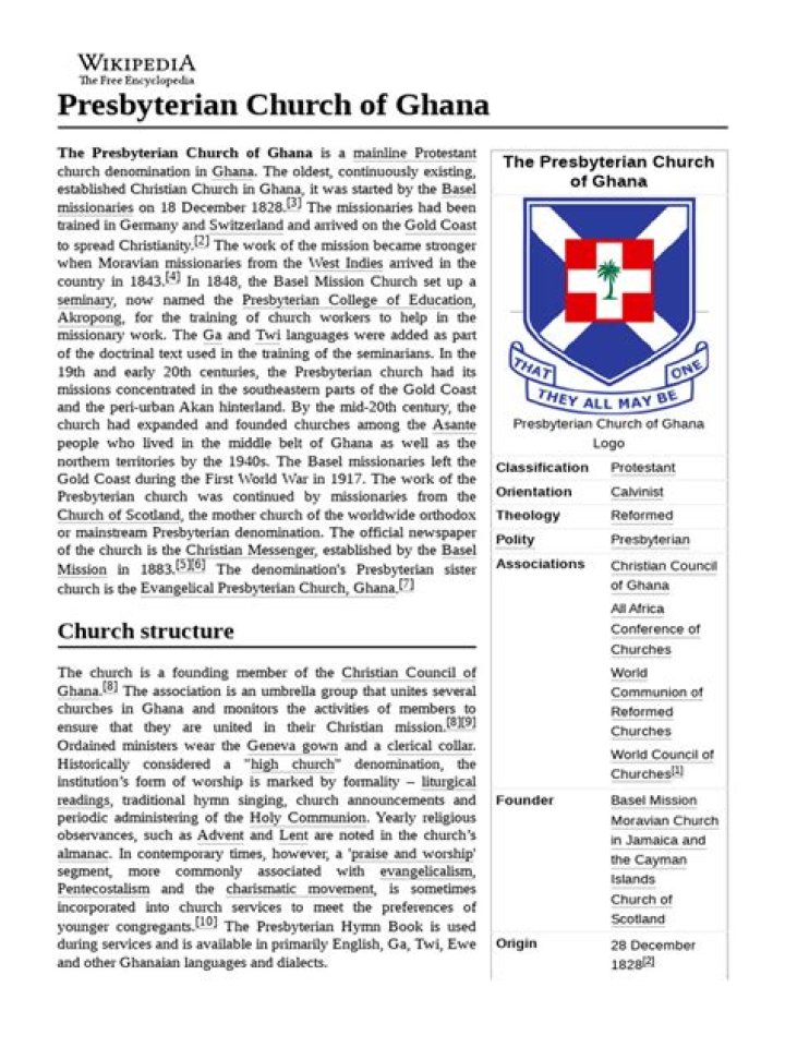 When was presbyterian church of ghana established?